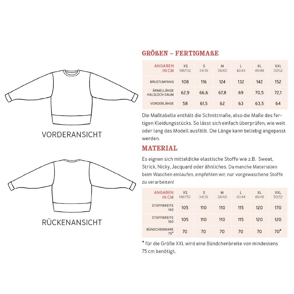 Papierschnittmuster oversized Sweater  Frau Zora XS-XXL